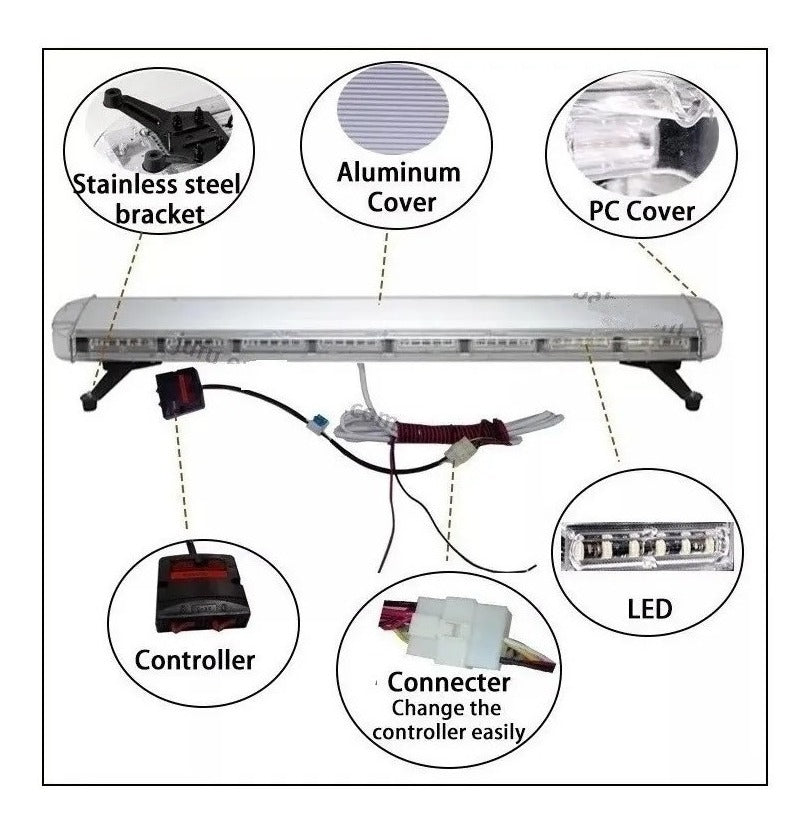Baliza Led Barra Auto Rojo-azul Emergencia 1.20mt