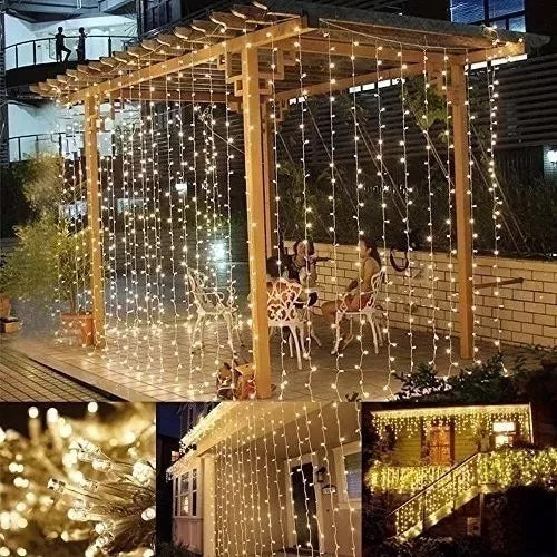 Cortina Luces Led Navidad Amarillo 3x2m Cortina De Luces Led