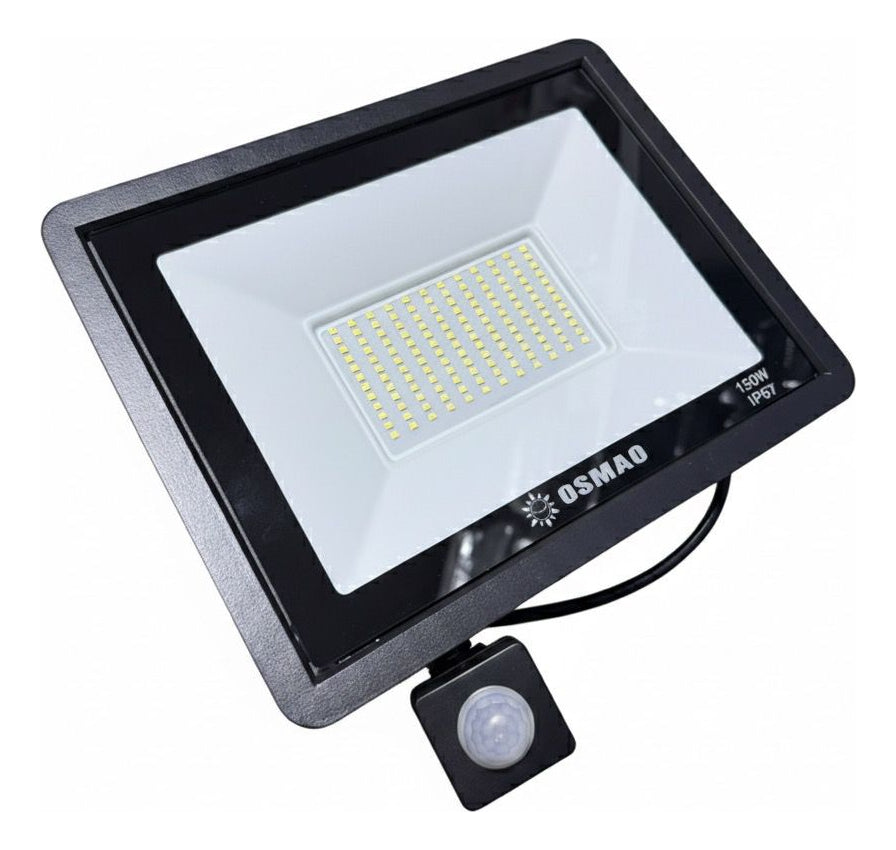 Foco Led Exterior Con Sensor Movimiento 150w Ip66 Resistente Negro Blanco Frío
