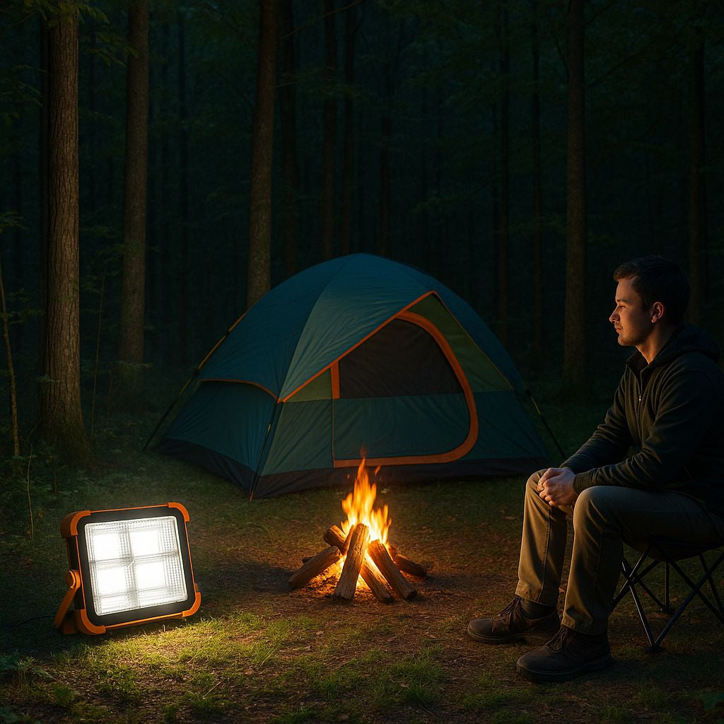 Foco Recargable 1200 Watts Solar Portátil 5 Modos De Luz Usb Naranja