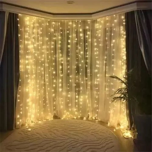 Cortina Luces Led Navidad Amarillo 3x2m Cortina De Luces Led