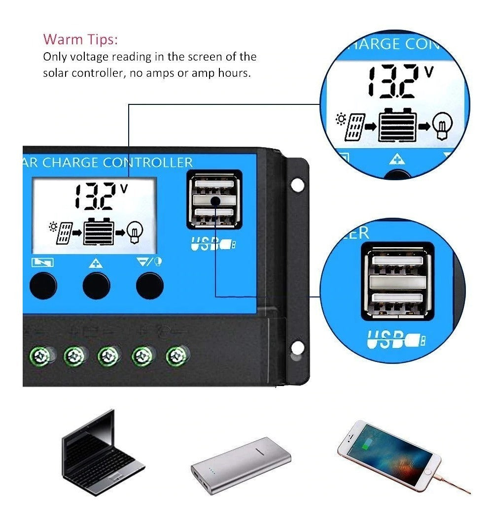Regulador De Carga Solar Digital 12v 24v 20a