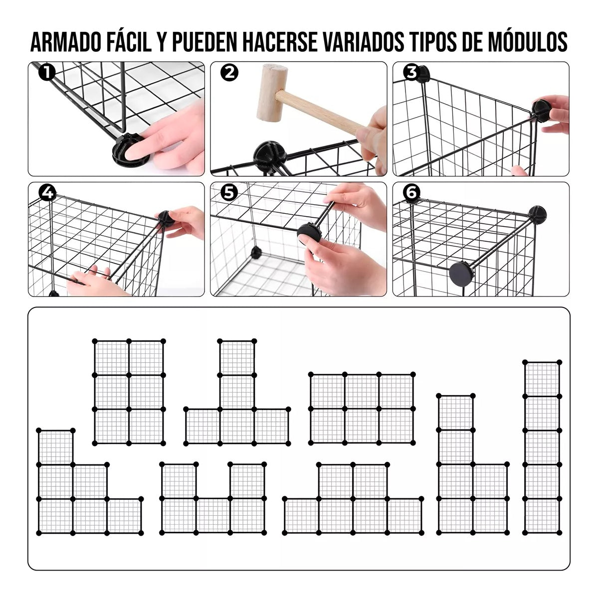 Armario Organizador Metálico Multifunción Negro 6 Cubos