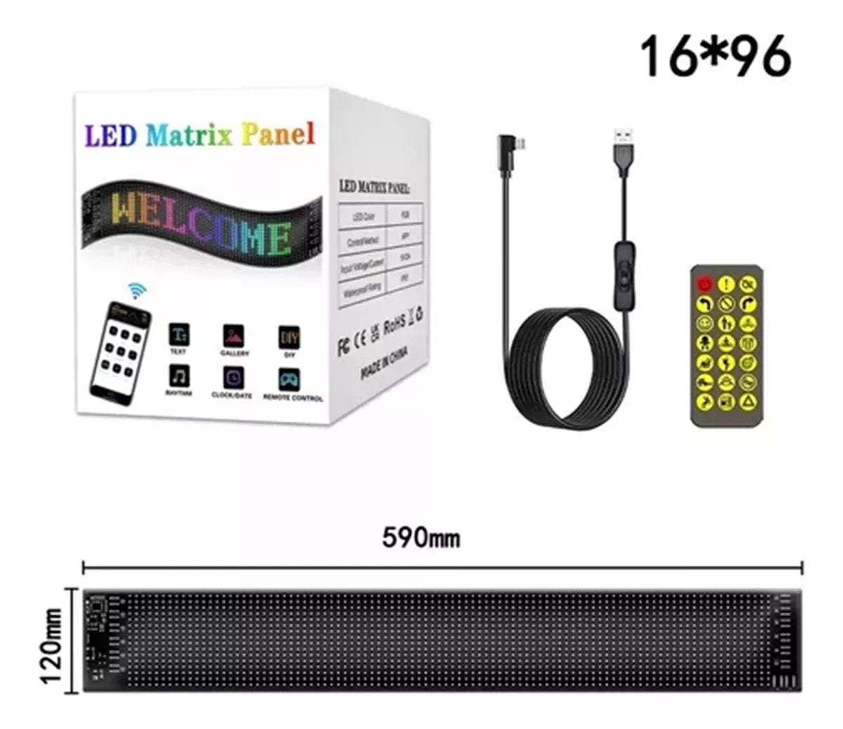 Letrero Led Flexible Programable Usb Para Auto 12x59 Cm