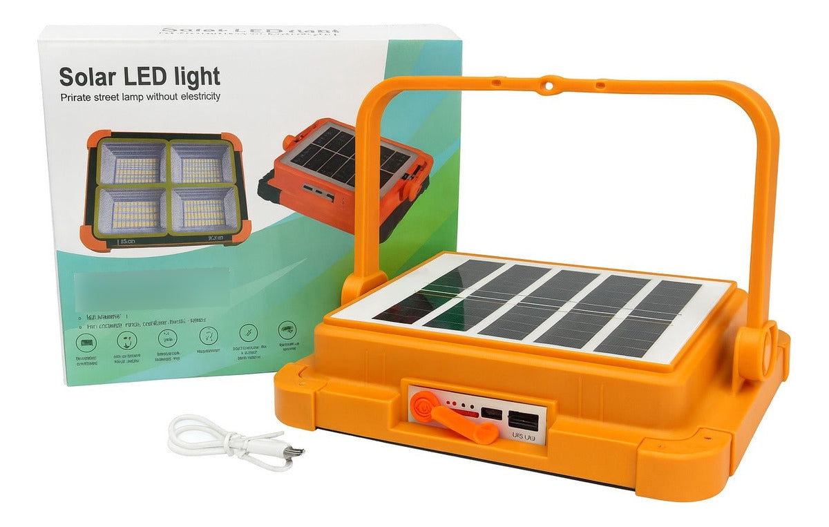 Foco Recargable 1200 Watts Solar Portátil 5 Modos De Luz Usb Naranja