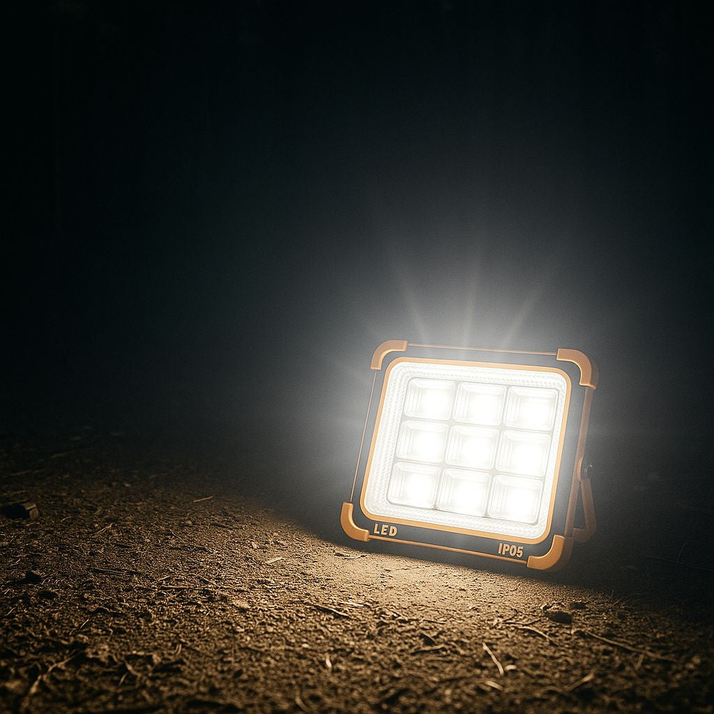Foco Recargable 1500 Watts Solar Portátil 5 Modos De Luz Usb Naranja