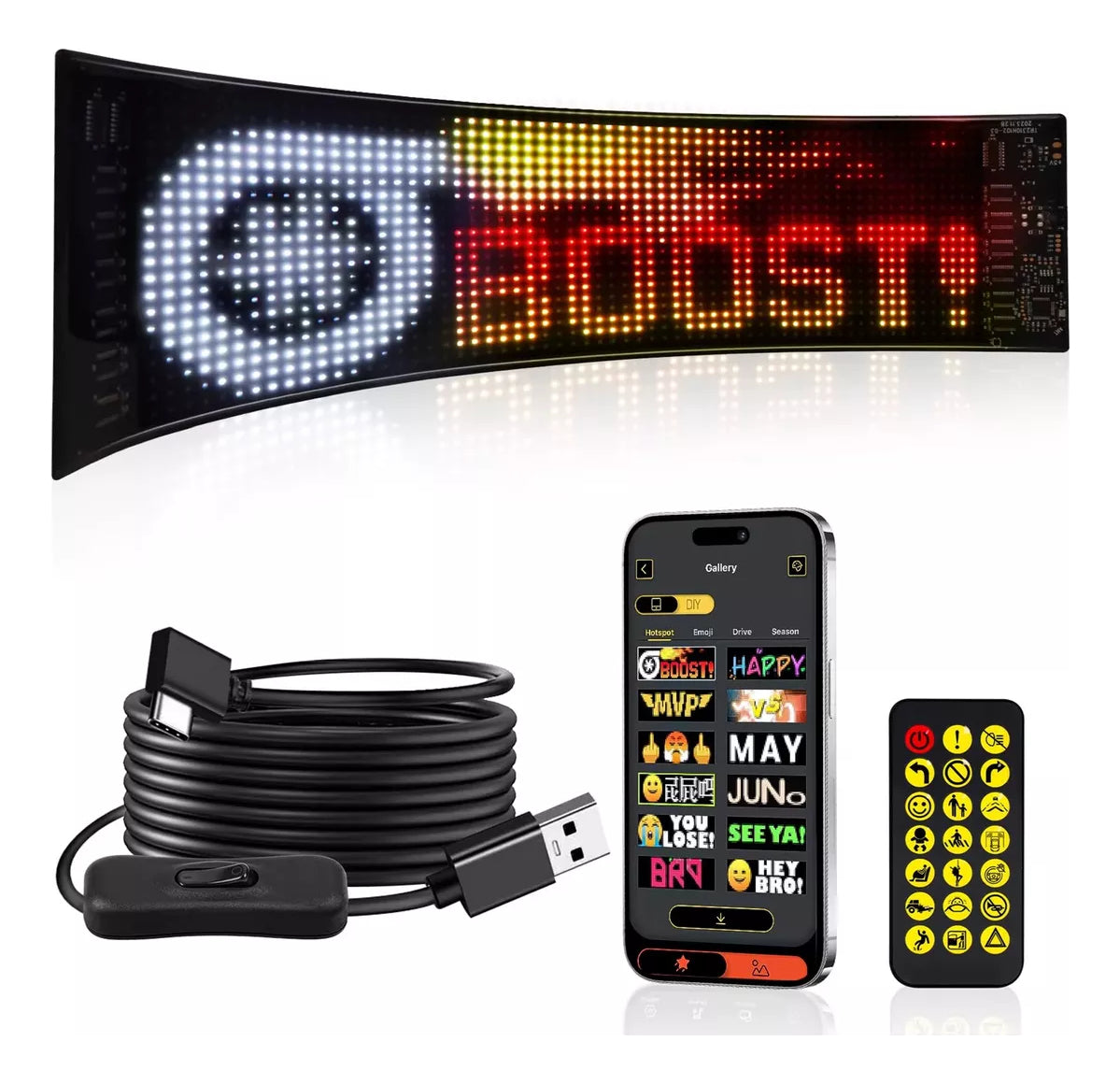 Letrero Led Flexible Programable Usb Para Auto 12x59 Cm