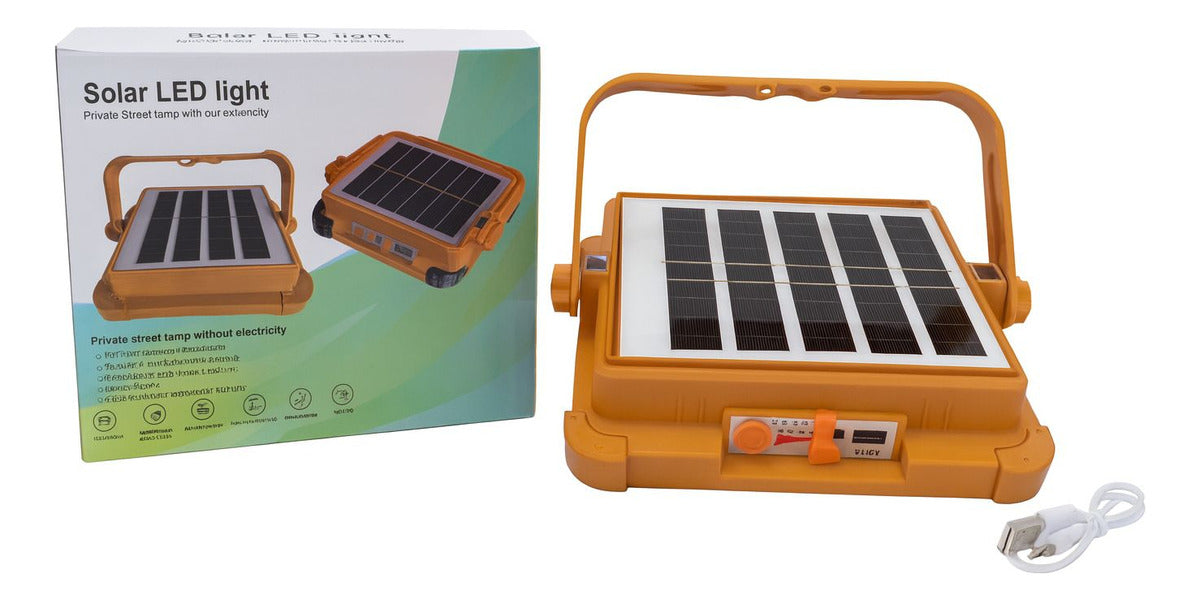 Foco Recargable 1500 Watts Solar Portátil 5 Modos De Luz Usb Naranja