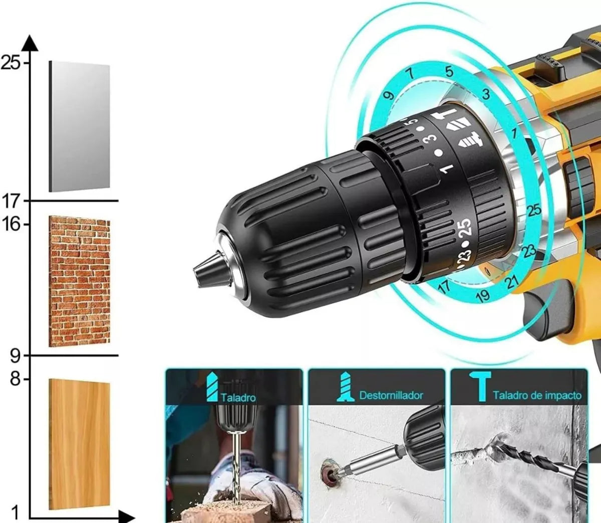 Taladro Atornillador Inalámbrico 48v 2 Baterias Accesorios