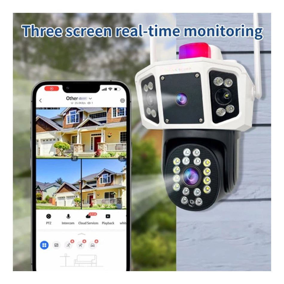 Cámara De Seguridad Exterior Doble Lente Blanco