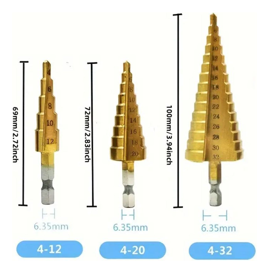 Set Brocas Escalonadas Taladro 4 A 32 Mm + Estuche