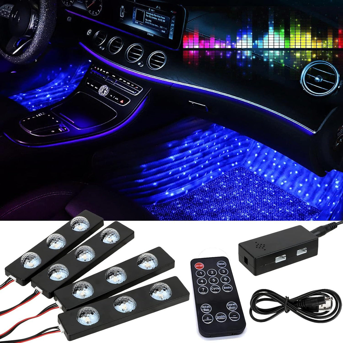 Luces Auto Para Interior Inalámbrica, Con Control Remoto