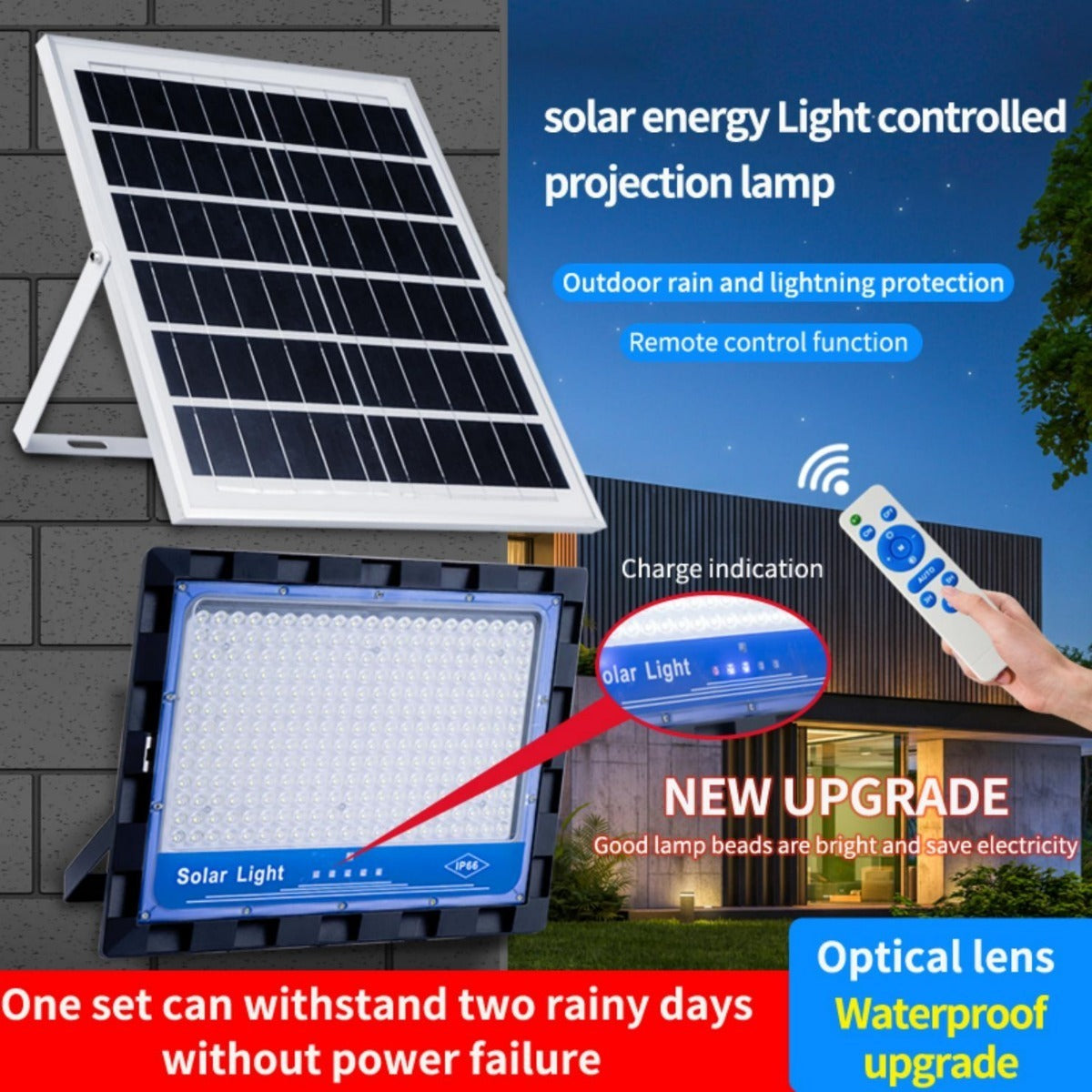Foco Solar 100w + Panel Solar Y Control Remoto