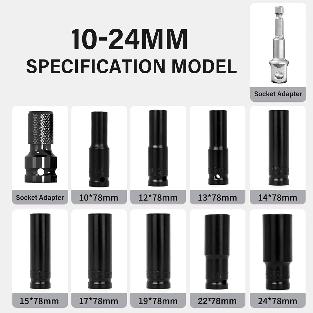 Juego Set Dados De Impacto 1/2, 10 Piezas De 10 A 24 Mm