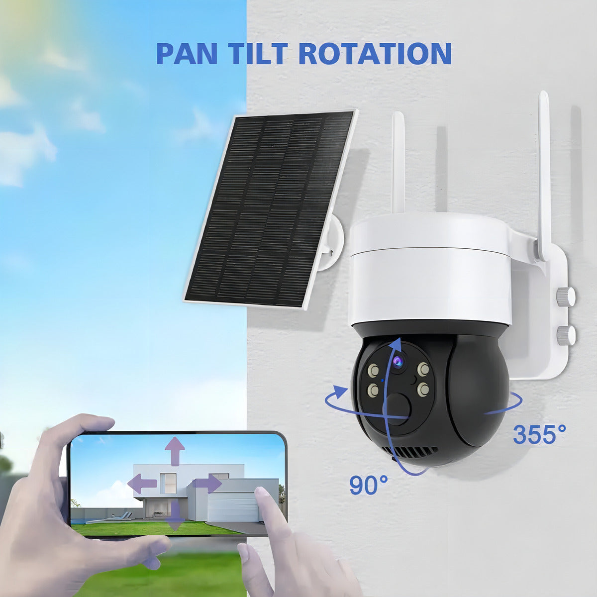 Cámara Solar Para Exteriores Ip 1080 Inalámbrica 360 Color Blanco