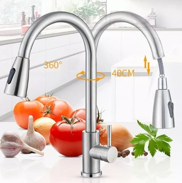 Llave Monomando Lavaplatos Flexible Retractil Gris - 37cm