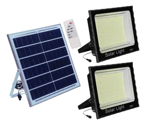 2 Focos Solar De 400 Watts + Panel Solar Ip67 + 2 Cables