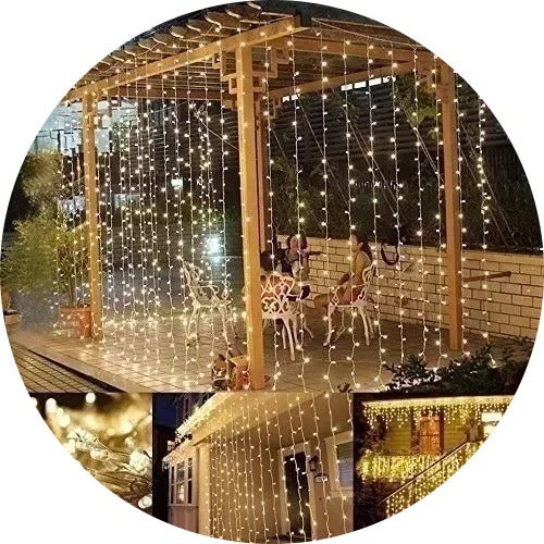 Cortina Luces Led Navidad Amarillo 3x2m Cortina De Luces Led