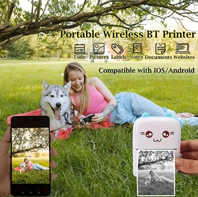 Mini Impresora Térmica Portátil Bluetooth Gatito 1 Rollo