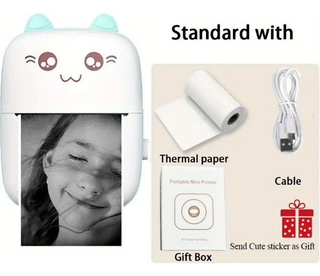 Mini Impresora Térmica Portátil Bluetooth Gatito 1 Rollo