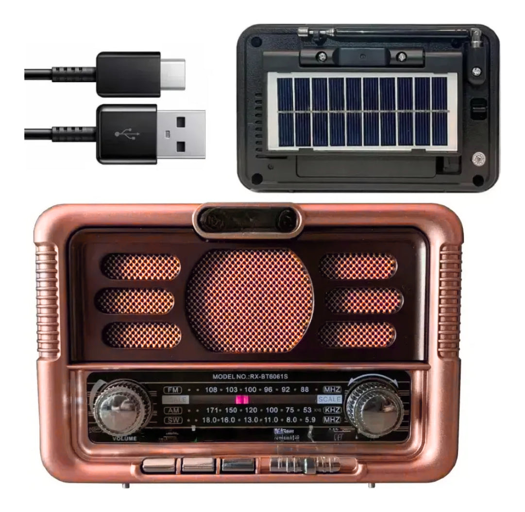 Radio Solar Con Batería Incorporada Bluetooth Mp3 Marron