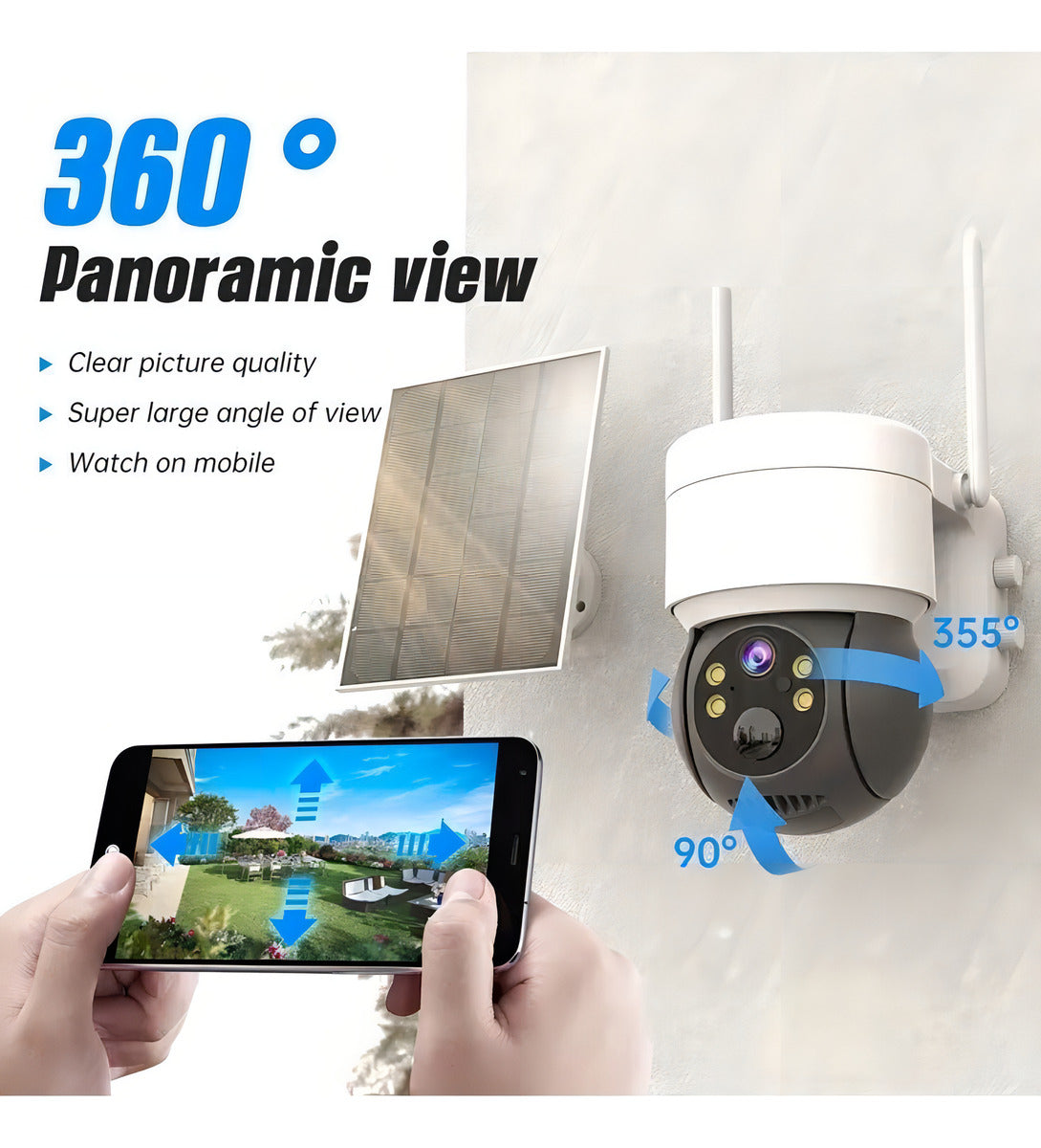 Cámara Solar Para Exteriores Ip 1080 Inalámbrica 360 Color Blanco