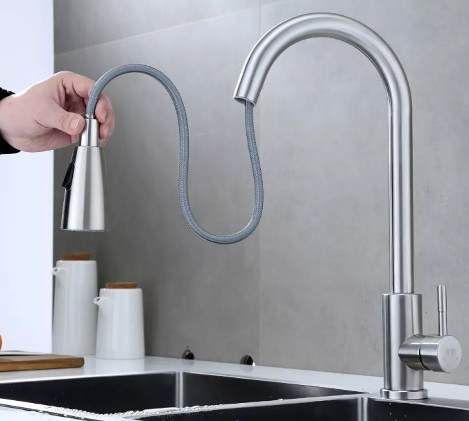 Llave Monomando Lavaplatos Flexible Retractil Gris - 37cm