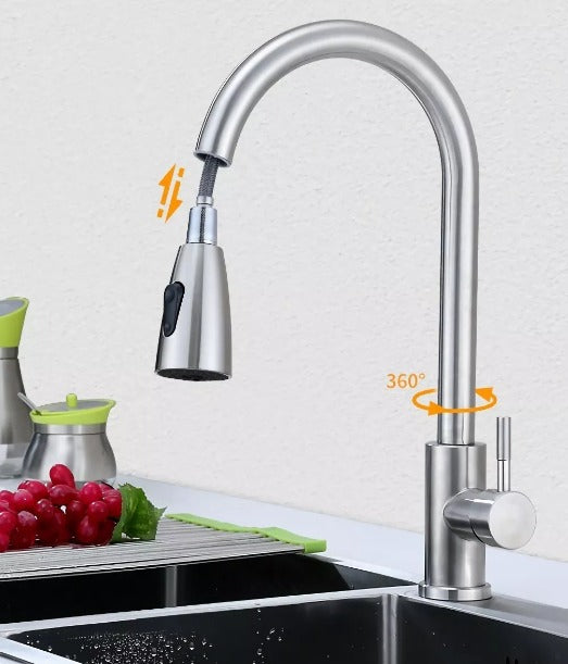 Llave Monomando Lavaplatos Flexible Retractil Gris - 37cm