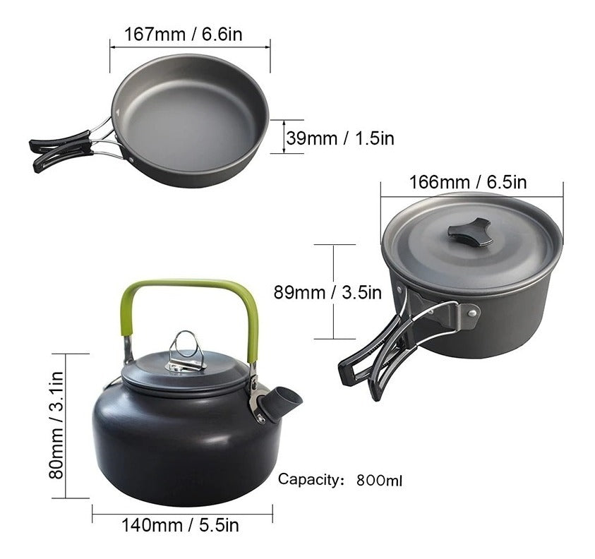 Set Ollas Camping 10 Piezas Con Cocinilla Y Cubiertos
