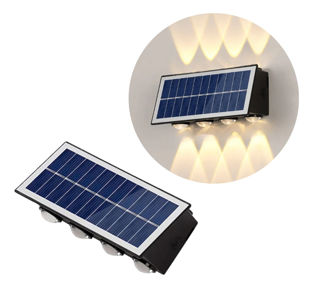 Apliqué Solar Bidireccional Impermeable 8leds Luz Calido