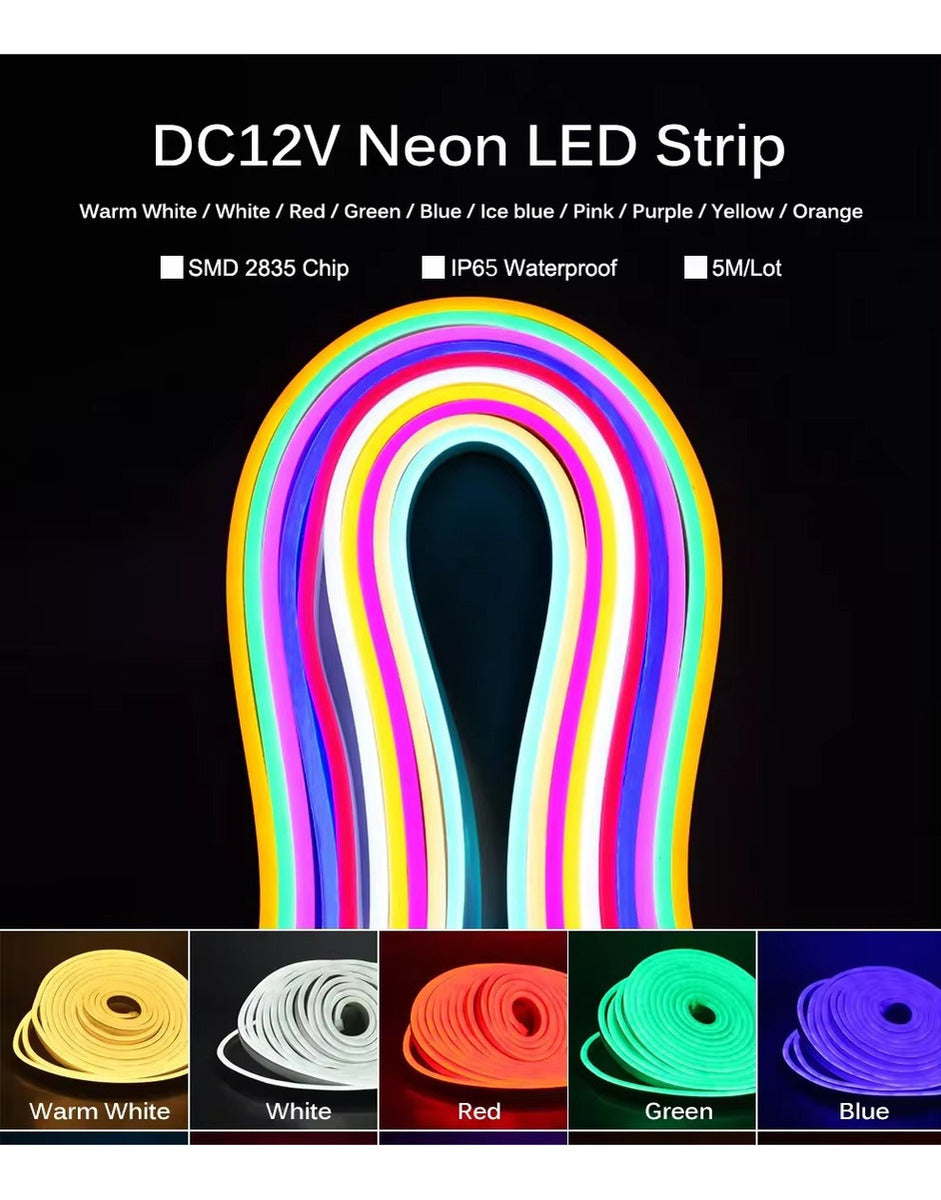Cinta Led Tira Neón Flex 5 Metros Luz Transformador 12v