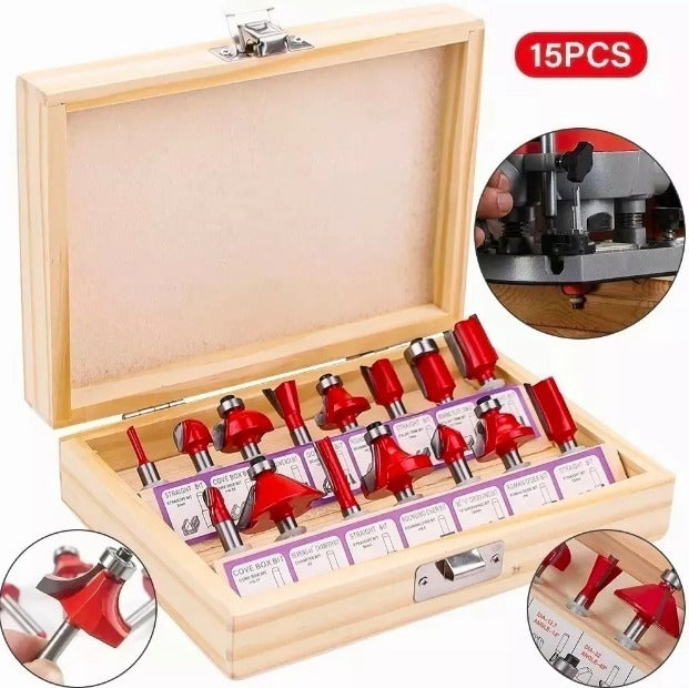 Set 15 Fresas Madera Toma 1/4 6.35mm - Router Tupi Fresadora