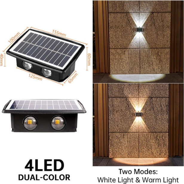 Aplique Solar Impermeable Exterior 4 Leds Calido Exterior