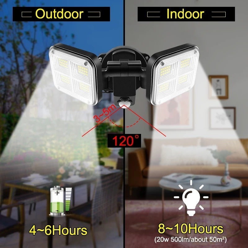 Luz Solar Foco Triple Cabezal Con Sensor De Movimientos/f226