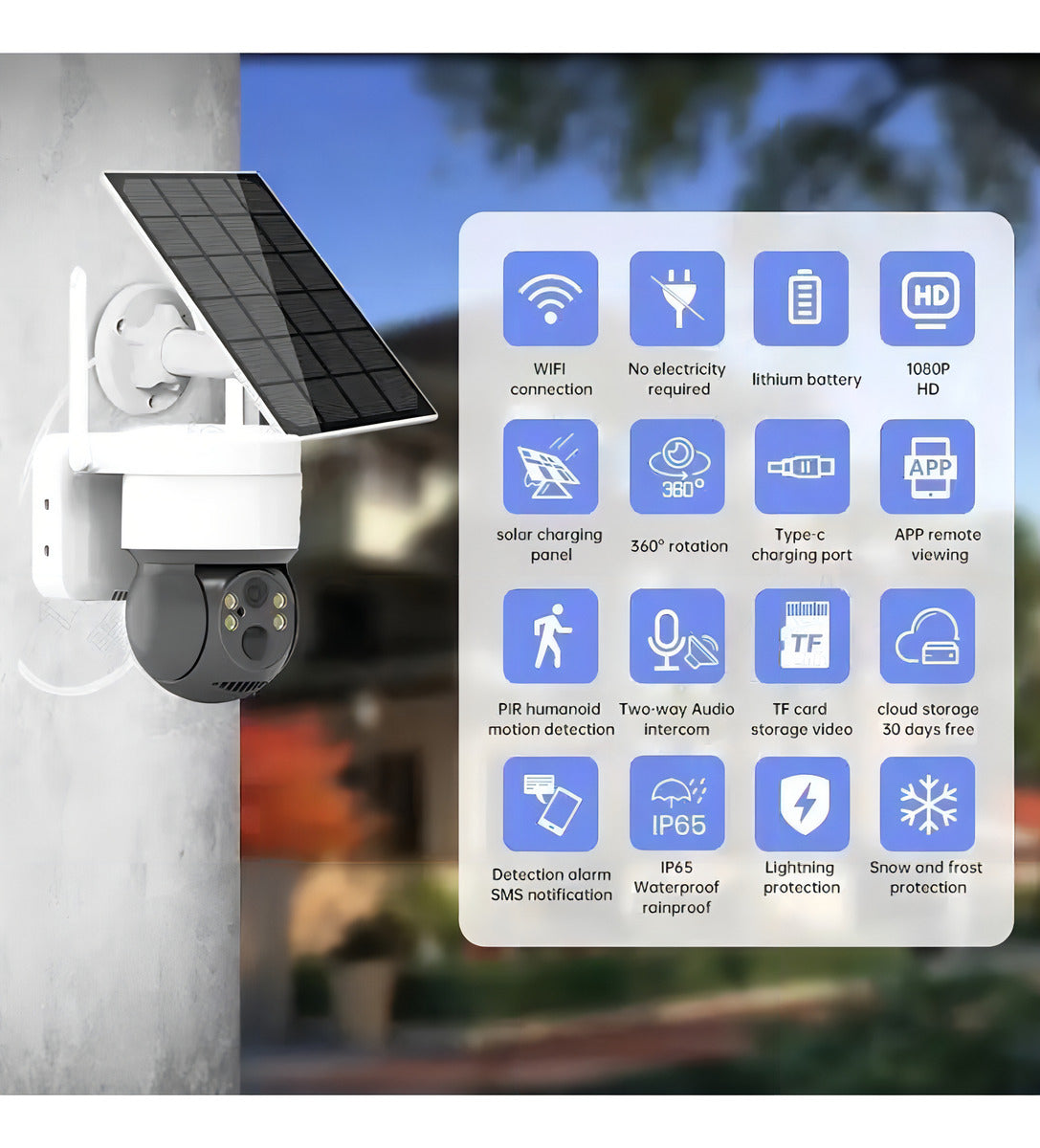 Cámara Solar Para Exteriores Ip 1080 Inalámbrica 360 Color Blanco