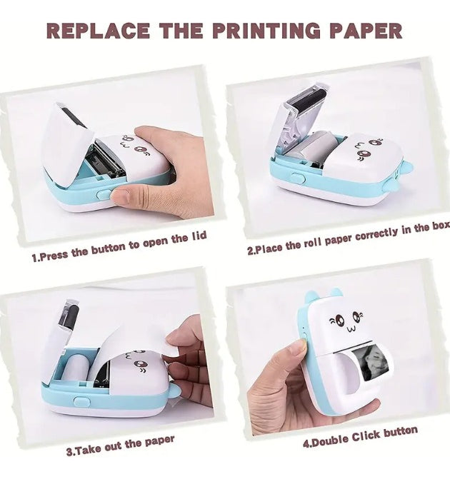 Mini Impresora Térmica Portátil Bluetooth Gatito 1 Rollo