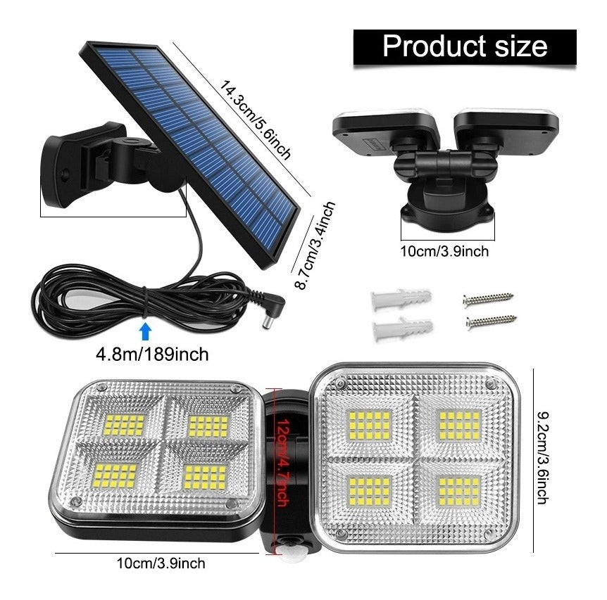 Luz Solar Foco Triple Cabezal Con Sensor De Movimientos/f226