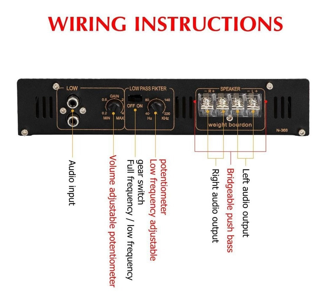 Amplificador Auto Estéreo Audio 2 Canales 2200w 12v /q177