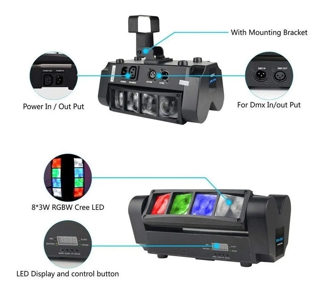 Cabeza Movil Led Spider Beam Rgbw Dmx 8x3w Luz Disco