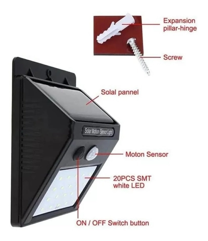 Foco Led Solar 20 Led Con Sensor Movimiento Exterior