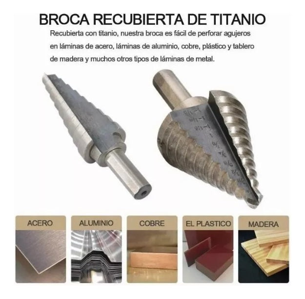 Set 5 Brocas Escalonadas Acero Hss Brocas Cobalto 50 Tamaños