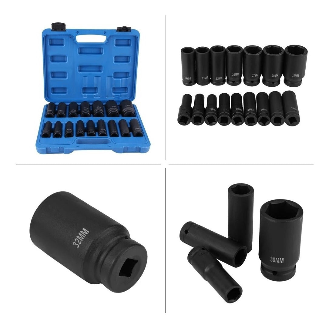 Juego Kit Set Dados De Impacto 1/2, 16 Piezas De 10 A 32 Mm