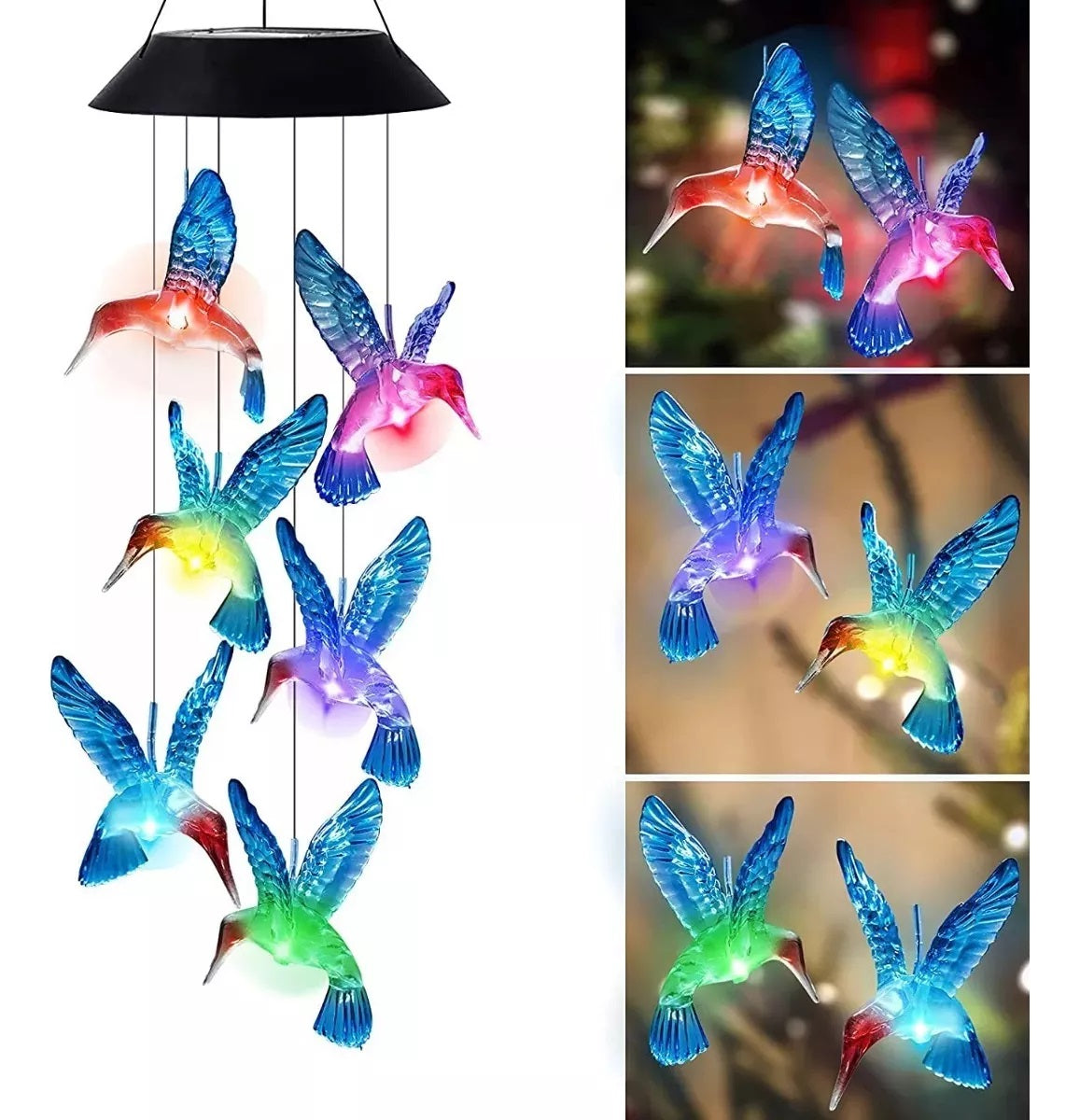Lampara Colibri Colgante Led Solar Jardin Terraza