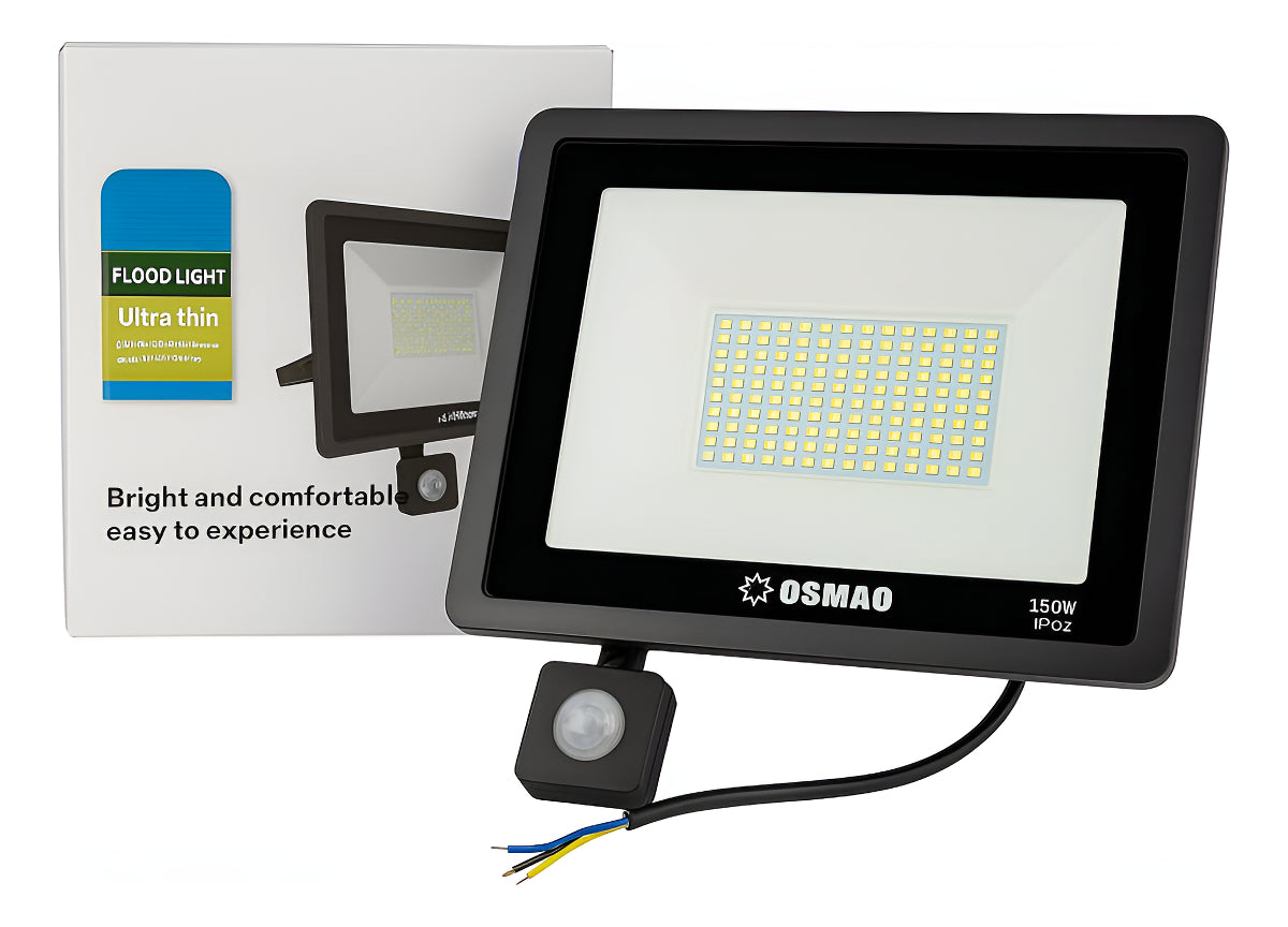 Foco Led Exterior Con Sensor Movimiento 150w Ip66 Resistente Negro Blanco Frío