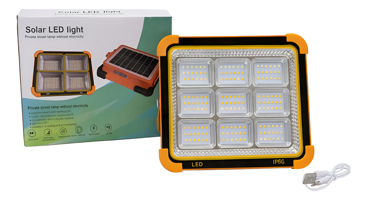 Foco Recargable 1500 Watts Solar Portátil 5 Modos De Luz Usb Naranja