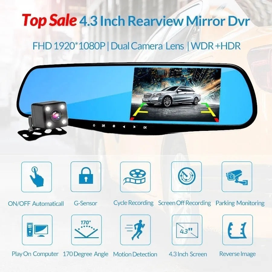 Espejo Retrovisor + Camara Frontal Y Camara Retroceso Hd