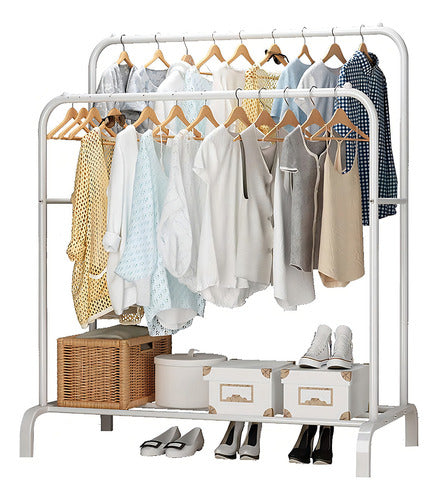 Perchero Organizador De Ropa Doble Color Blanco De Metal