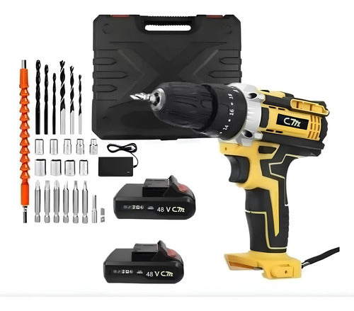 Taladro Atornillador Inalámbrico 48v  2 Baterias Accesorios