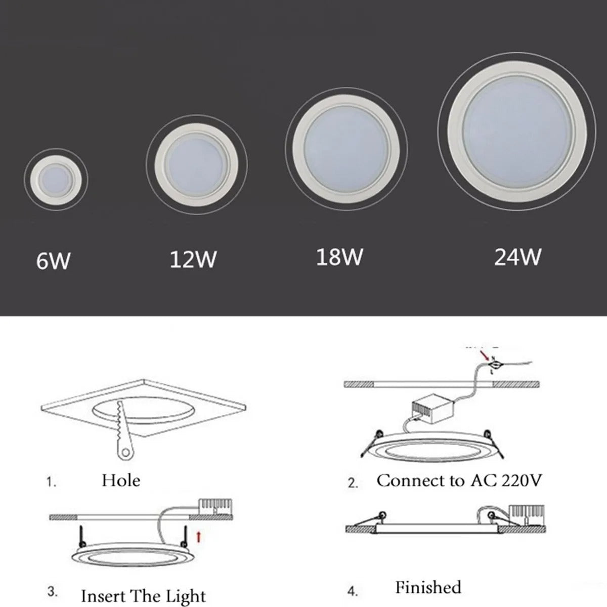 Foco Led Panel Cristal 6w Embutido Plafón Luz Frío