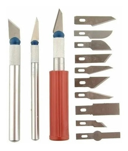 Set Bisturi - Cuchillos Cartoneros Maqueteria 13 Piezas